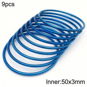 50x3mm Round Blue Titanium Comfortable Bracelet Stainless Steel Jewelry Bangles 9pcs A set - KB190417-GC