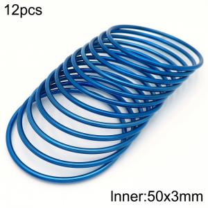 50x3mm Round Blue Titanium Comfortable Bracelet Stainless Steel Jewelry Bangles 12pcs A set - KB190426-GC