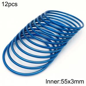 55x3mm Round Blue Titanium Comfortable Bracelet Stainless Steel Jewelry Bangles 12pcs A set - KB190428-GC