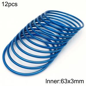 63x3mm Round Blue Titanium Comfortable Bracelet Stainless Steel Jewelry Bangles 12pcs A set - KB190431-GC