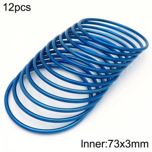 73x3mm Round Blue Titanium Comfortable Bracelet Stainless Steel Jewelry Bangles 12pcs A set - KB190435-GC