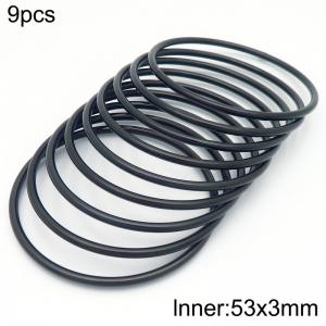 53x3mm Round Black Titanium Comfortable Bracelet Stainless Steel Jewelry Bangles 9pcs A set - KB190473-GC