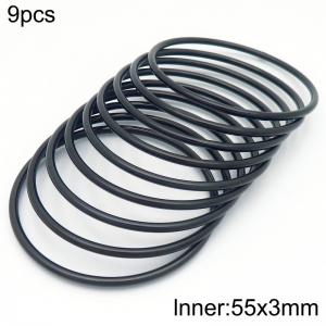 55x3mm Round Black Titanium Comfortable Bracelet Stainless Steel Jewelry Bangles 9pcs A set - KB190474-GC