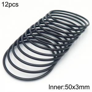 50x3mm Round Black Titanium Comfortable Bracelet Stainless Steel Jewelry Bangles 12pcs A set - KB190481-GC