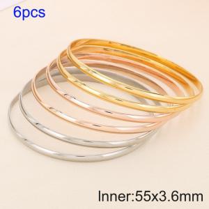 6pcs Triple Colors 55X3.6mm Women Simple Stainless Steel Bangle Set - KB190768-GC