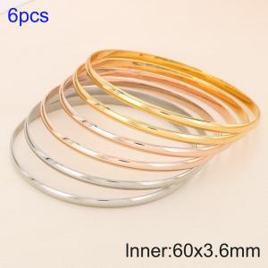 6pcs Triple Colors 60X3.6mm Women Simple Stainless Steel Bangle Set - KB190769-GC