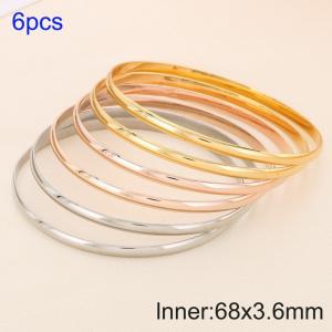 6pcs Triple Colors 68X3.6mm Women Simple Stainless Steel Bangle Set - KB190771-GC