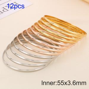 12pcs Triple Colors 55X3.6mm Women Simple Stainless Steel Bangle Set - KB190772-GC