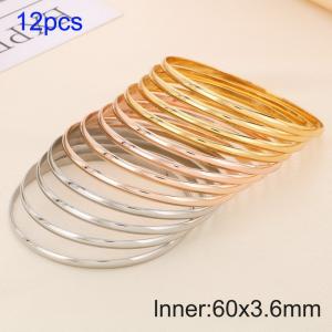 12pcs Triple Colors 60X3.6mm Women Simple Stainless Steel Bangle Set - KB190773-GC