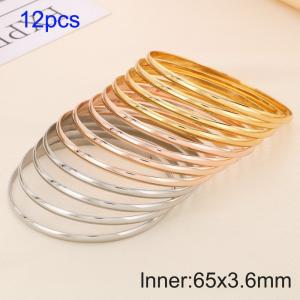 12pcs Triple Colors 65X3.6mm Women Simple Stainless Steel Bangle Set - KB190774-GC