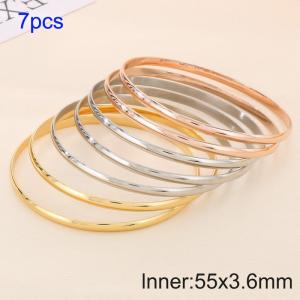 7pcs Triple Colors 55X3.6mm Women Simple Stainless Steel Bangle Set - KB190776-GC