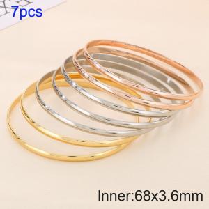 7pcs Triple Colors 68X3.6mm Women Simple Stainless Steel Bangle Set - KB190779-GC