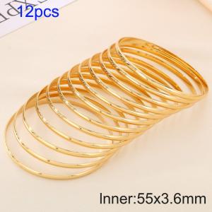 12pcs 55X3.6mm Women Gold-Plated Simple Stainless Steel Bangle Set - KB190792-GC