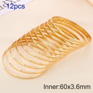 12pcs 60X3.6mm Women Gold-Plated Simple Stainless Steel Bangle Set - KB190793-GC