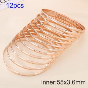 12pcs 55X3.6mm Women Rose Gold Simple Stainless Steel Bangle Set - KB190808-GC