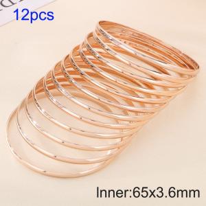 12pcs 65X3.6mm Women Rose Gold Simple Stainless Steel Bangle Set - KB190810-GC