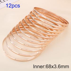 12pcs 68X3.6mm Women Rose Gold Simple Stainless Steel Bangle Set - KB190811-GC