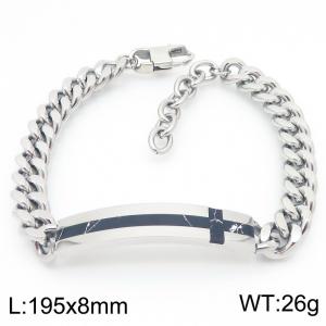 Fashionable stainless steel Cuban chain splicing rectangular accessory carved black cross temperament silver bracelet - KB190872-GC