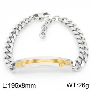 Fashionable stainless steel Cuban chain splicing rectangular accessory carved gold line cross temperament silver bracelet - KB190874-GC