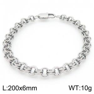 200 × 6mm stainless steel fashion creative personality double circle splicing chain Japanese buckle jewelry charm silver bracelet - KB202442-Z