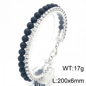 Personalized bead bracelet paired with stainless steel square pearl chain, double-layer spliced bracelet - KB202970-Z