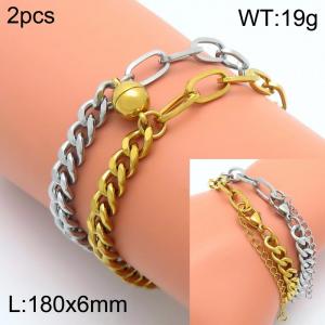 Fashionable couple style heart to heart magnetic bracelet, set in steel and gold - KB202971-Z