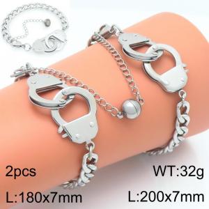 Fashionable couple style heart to heart magnetic stainless steel bracelet with handcuff buckle, two piece set - KB202974-Z