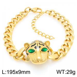 European and American fashion personality stainless steel Cuban chain middle splicing tiger head accessory men's domineering gold bracelet - KB203055-MZOZ