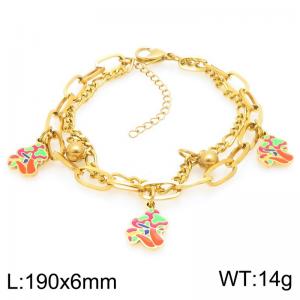 Sweet and Fashion 18K Gold Stainless Steel Mushroom Charm Oil Drop Double Chain Bracelets - KB204053-Z