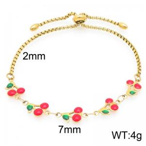 Boho Cherry Charm Bracelet Women's Gold Color Stainless Steel Jewelry - KB204067-Z