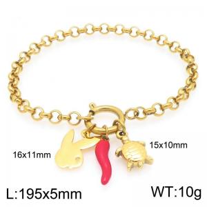 Elegant Gold Color Link Bracelet for Women Adorned with Animal  Chili Charms Stainless Steel Jewelry - KB204359-Z