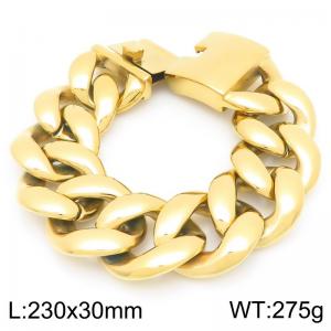 Punk Personality Thick 30mm Large Stainless Steel Strong Smooth Gold Cuban Link Chain Bracelets For Party - KB204401-KJX