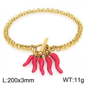 Elegant Gold Color Link Bracelet for Women Adorned with Chili  Charms Stainless Steel Jewelry - KB204542-Z