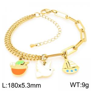 Fashionable seaside vacation style stainless steel bracelet paired with sailboat and bird pendant - KB204546-Z