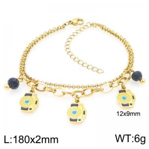 Fashionable vacation style stainless steel double-layer layered bracelet with camera and hanging bead pendant - KB204547-Z
