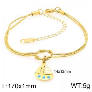 Fashionable vacation style stainless steel double-layer knotted snake chain paired with sailboat pendant - KB204549-Z