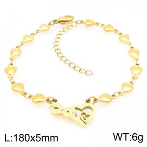 Personalized design stainless steel heart-shaped bracelet paired with diamond studded heart-shaped pendant - KB204553-Z