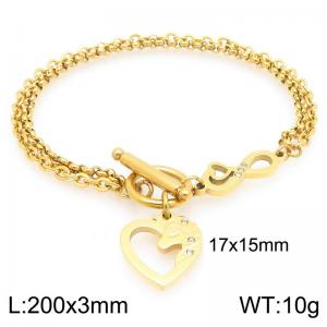 Personalized design stainless steel double-layer layered bracelet paired with diamond studded heart-shaped and infinite symbol pendant - KB204561-Z