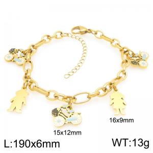 Fashionable countryside style couple jewelry stainless steel bracelet paired with flower bicycle pendant - KB204562-Z