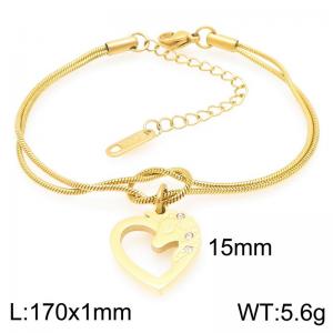 Fashionable and personalized stainless steel double-layer knotted snake chain paired with hollow diamond inlaid heart-shaped pendant - KB204563-Z
