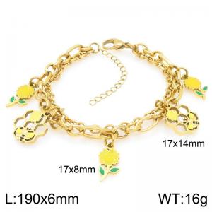 Fashionable countryside style stainless steel double-layer bracelet paired with flowers and bee pendants - KB204565-Z