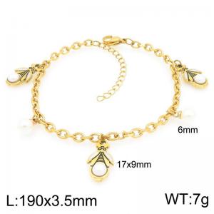 Fashionable stainless steel bracelet paired with pearl insect pendant - KB204566-Z
