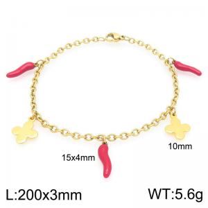 Fashionable stainless steel bracelet paired with red chili and clover pendant - KB204572-Z