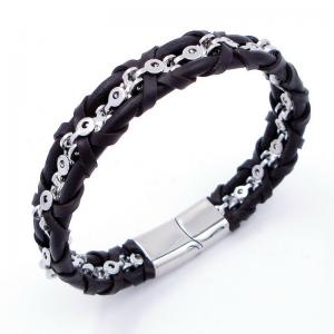 Stainless Steel Leather Bracelet - KB204673-SJ