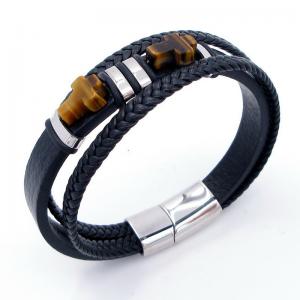 Stainless Steel Leather Bracelet - KB204685-SJ