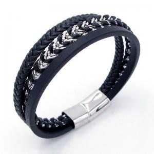 Stainless Steel Leather Bracelet - KB204700-SJ
