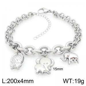 Stainless Steel Geometric Bracelet With Animal Elephant Pendant Silver Color - KB204728-Z
