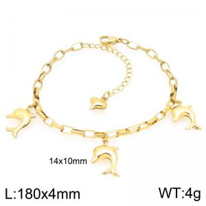Stainless Steel Geometric Bracelet With Dolphin Pendant Gold Color - KB204737-Z