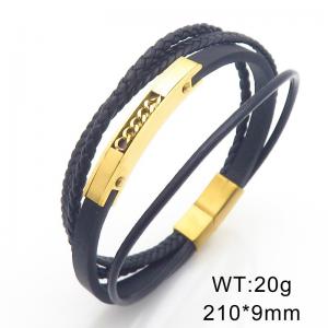 Stainless Steel Leather Bracelet - KB204743-JR