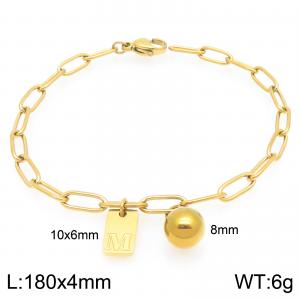 Stainless Steel Geometric Bracelet With Steel Beads Pendant Gold Color Letter M - KB205132-Z